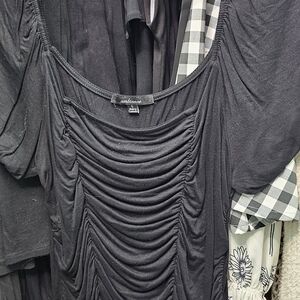 Ambiance Ruched Black Scoop Neck Top